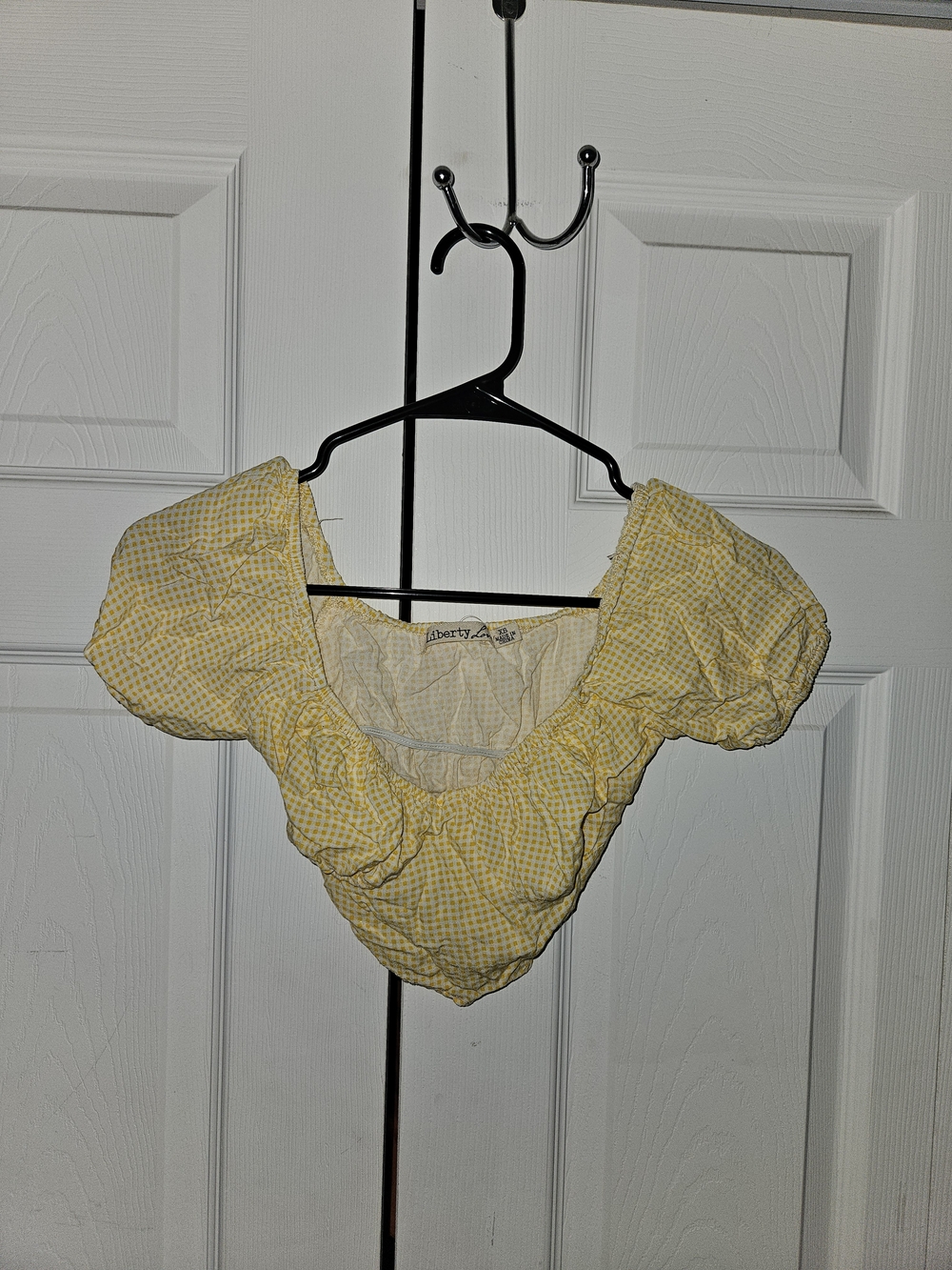 Liberty Love Yellow Gingham Puff-Sleeve Crop Top